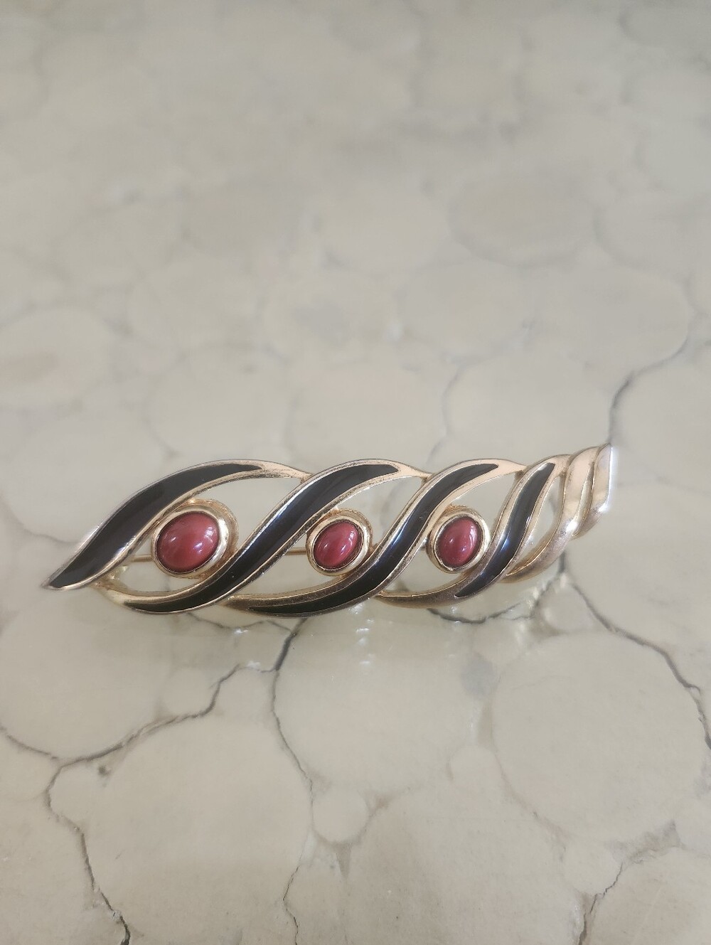 Christian Dior Black/ Red and Gold-tone Brooch